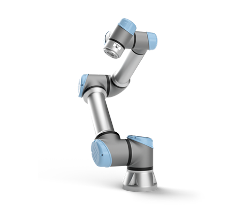 The UR5e - collaborative robotic arm for automating low-weight processing tasks, with a 5kgs payload and a 850mm reach radius.